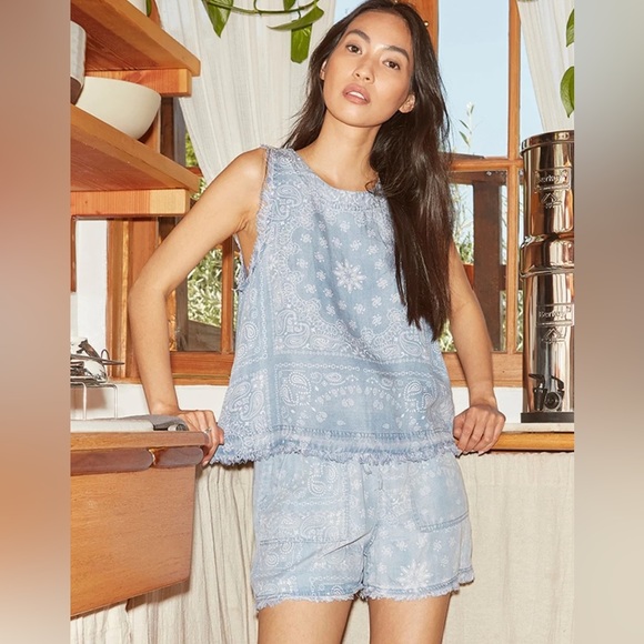 Thread & Supply Tops - Thread & Supply Sleeveless Denim Haven Bandanna Tank and Shorts Set